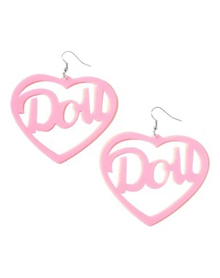 Pink Doll Heart Dangle Earrings