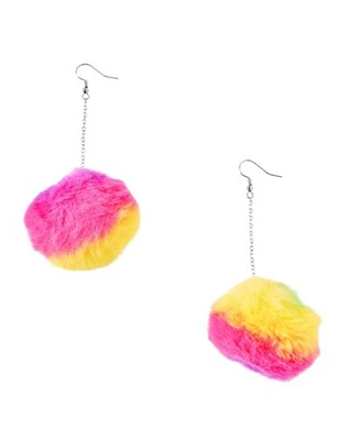 Rainbow Fuzzy Ball Dangle Earrings