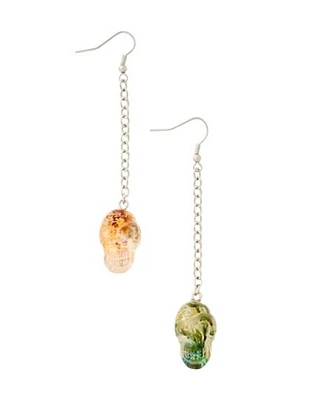 Dried Flower Skull Dangle Earrings