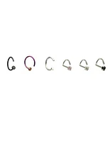 Multi-Pack CZ Black and Purple Hoop Nose Rings 6 Pack