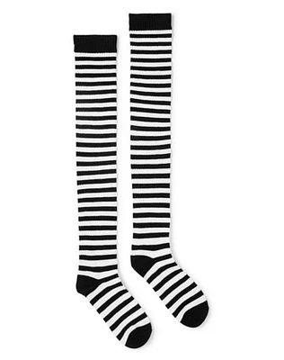 Stripe Over The Knee Socks - Black and White