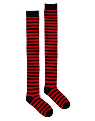 Stripe Over The Knee Socks - Black and Red