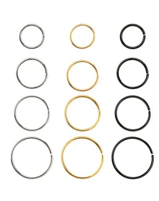 Multi-Pack Multi-Color Hoop Nose Rings 12 Pack