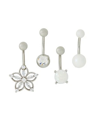 Multi-Pack CZ and Faux Opal Banana Belly Rings 4 Pack - 14 Gauge