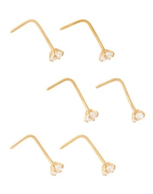 Multi-Pack Goldtone CZ L-Bend Stud Nose Rings 6 Pack