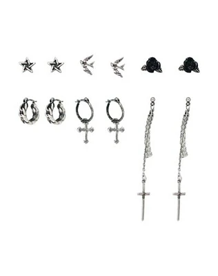 Multi-Pack Cross Bird Star Rose Earrings - 6 Pair