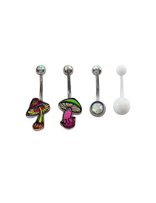 Multi-Pack Mushroom Belly Rings 4 Pack - 14 Gauge