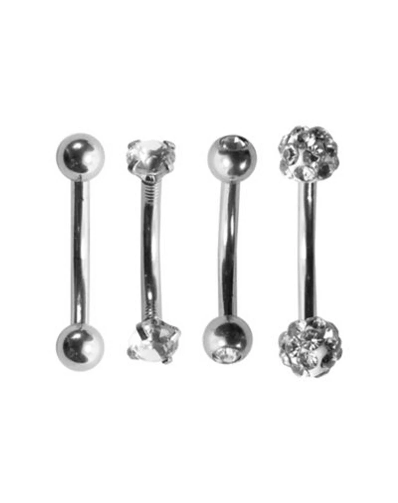 Multi-Pack Silverplated CZ Pave Curved Barbells 4 Pack -16 Gauge