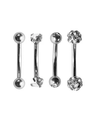 Multi-Pack Silverplated CZ Pave Curved Barbells 4 Pack -16 Gauge