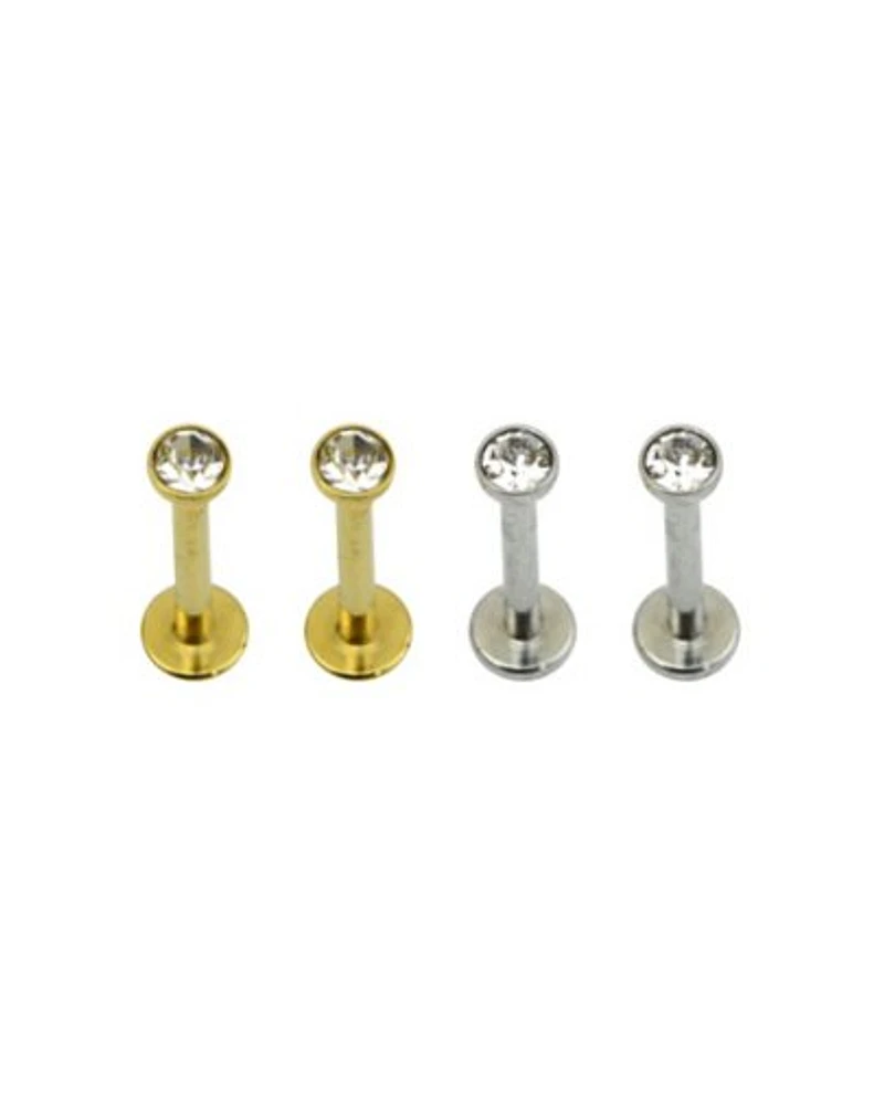 Multi-Pack CZ Goldtone Threadless Labret Lip Rings 4 Pack -16 Gauge