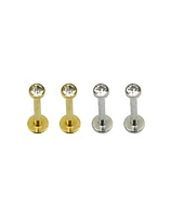 Multi-Pack CZ Goldtone Threadless Labret Lip Rings 4 Pack -16 Gauge