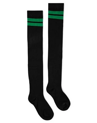 Black Green Stripe Over the Knee Socks