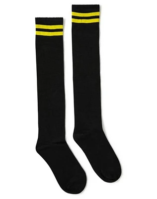 Yellow Stripe Black Knee High Socks