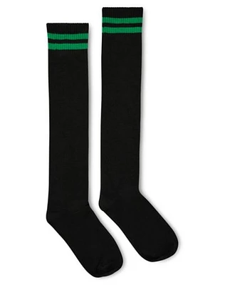 Green Stripe Black Knee High Socks