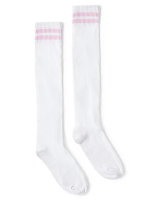 Pink Double Stripe Knee High Socks
