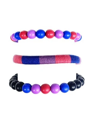 Multi-Pack Bisexual Pride Cord and Beaded Bracelets - 3 Pack