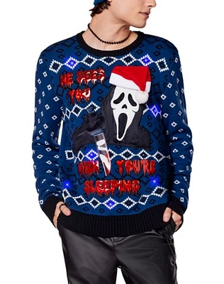 Light-Up He Sees You Ghost Face Ugly Christmas Sweater