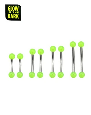 Multi-Pack Glow in the Dark Green Curved Barbells 8 Pack - 16 Gauge