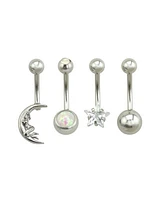 Multi-Pack CZ Moon and Opal-Effect Belly Rings 4 Pack - 14 Gauge