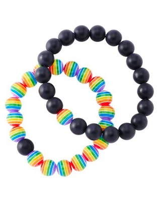 Multi-Pack Rainbow and Black Bead Bracelets - 2 Pack