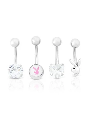 Multi-Pack Heart CZ Playboy Belly Rings 4 Pack - 14 Gauge