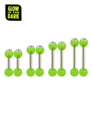 Multi-Pack CZ Glow in the Dark Green Barbells 8 Pack - 14 Gauge