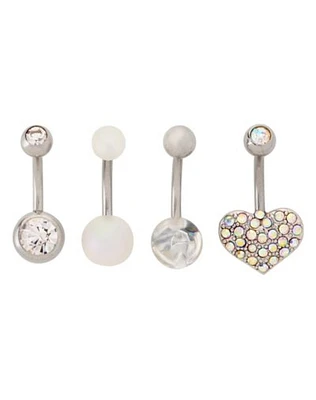 Multi-Pack CZ Heart Belly Rings 4 Pack - 14 Gauge