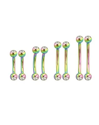 Multi-Pack CZ Metallic Rainbow Curved Barbells 8 Pack - 16 Gauge