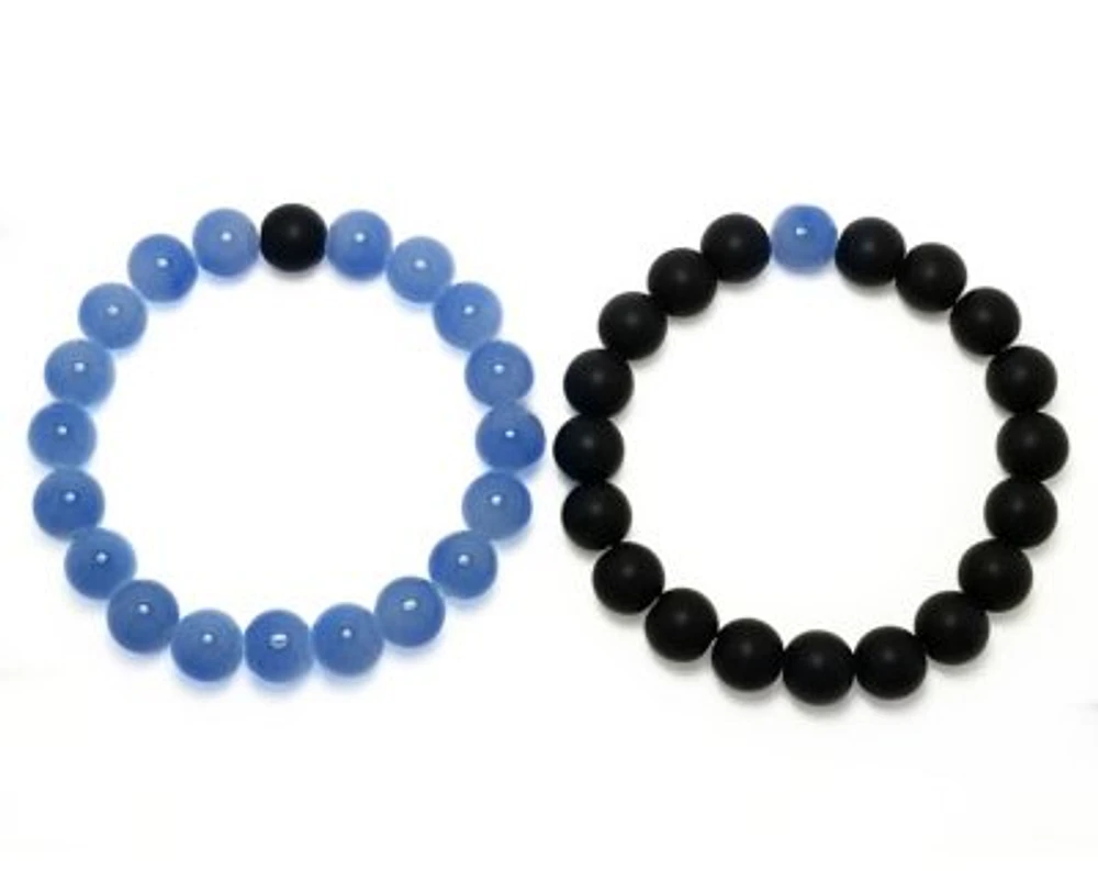 Black and Light Blue Long Distance Beaded Bracelets - 2 Pack