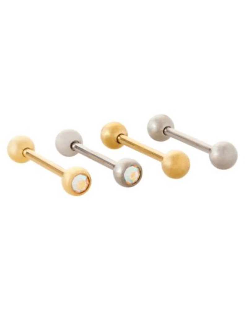 Multi-Pack CZ Goldtone and Silvertone Titanium Barbells 4 Pack - 14 Ga