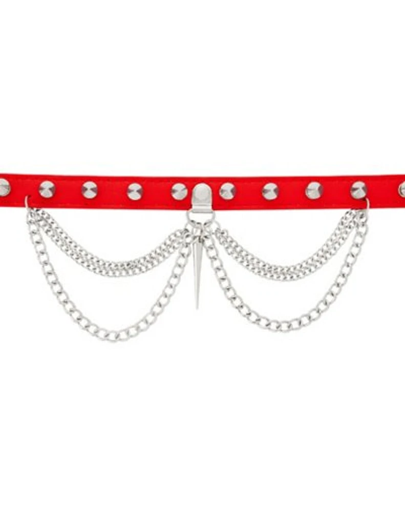 Double Chain Spiked Red Choker Necklace