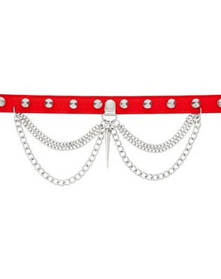 Double Chain Spiked Red Choker Necklace