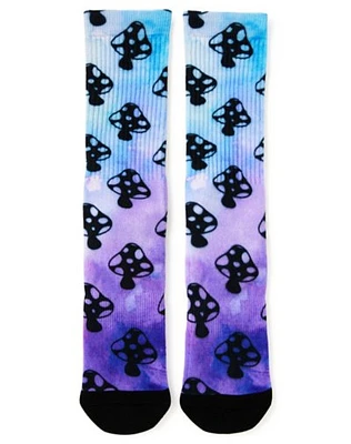 Purple and Blue Tie Dye Mushroom Crew Socks