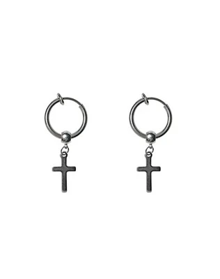 Silvertone Cross Dangle Fake Hoop Earrings