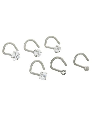 Multi-Pack CZ Gem Screw Nose Rings 6 Pack