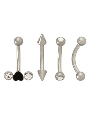 Multi-Pack Round CZ Heart Curved Barbells 4 Pack - 16 Gauge