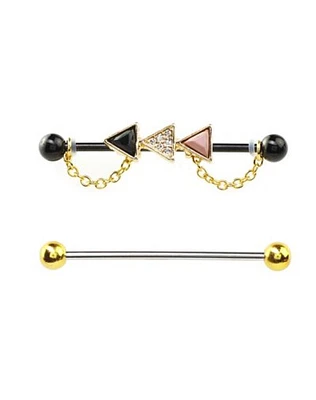 Multi-Pack CZ Black and Goldtone Triangle Chain Industrial Barbells 2