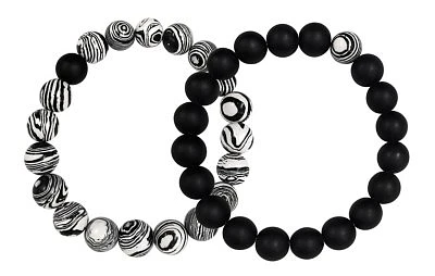 Black and White Swirl Long Distance Bracelets - 2 Pack