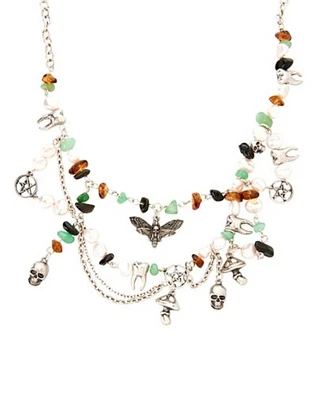 Death Moth Charms and Beads Chain Choker Necklace