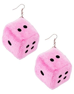 Pink Fuzzy Dice Dangle Earrings