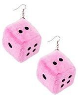 Pink Fuzzy Dice Dangle Earrings