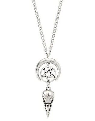 Crescent Raven Skull Chain Necklace