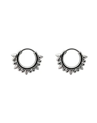 Silvertone Spike Hoop Earrings