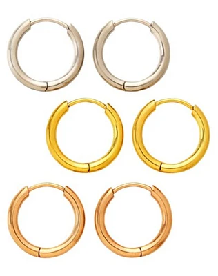 Multi-Pack Silvertone Goldtone and Rose Goldtone Hoop Earrings 3 Pair