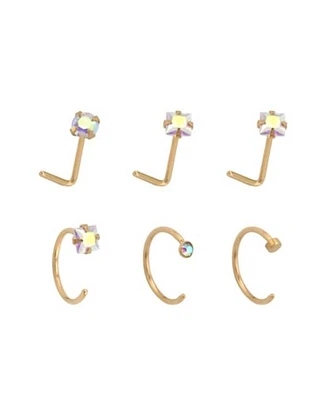 Multi-Pack CZ Rose Gold L-Bend and Hoop Nose Rings 6 Pack- 20 Gauge