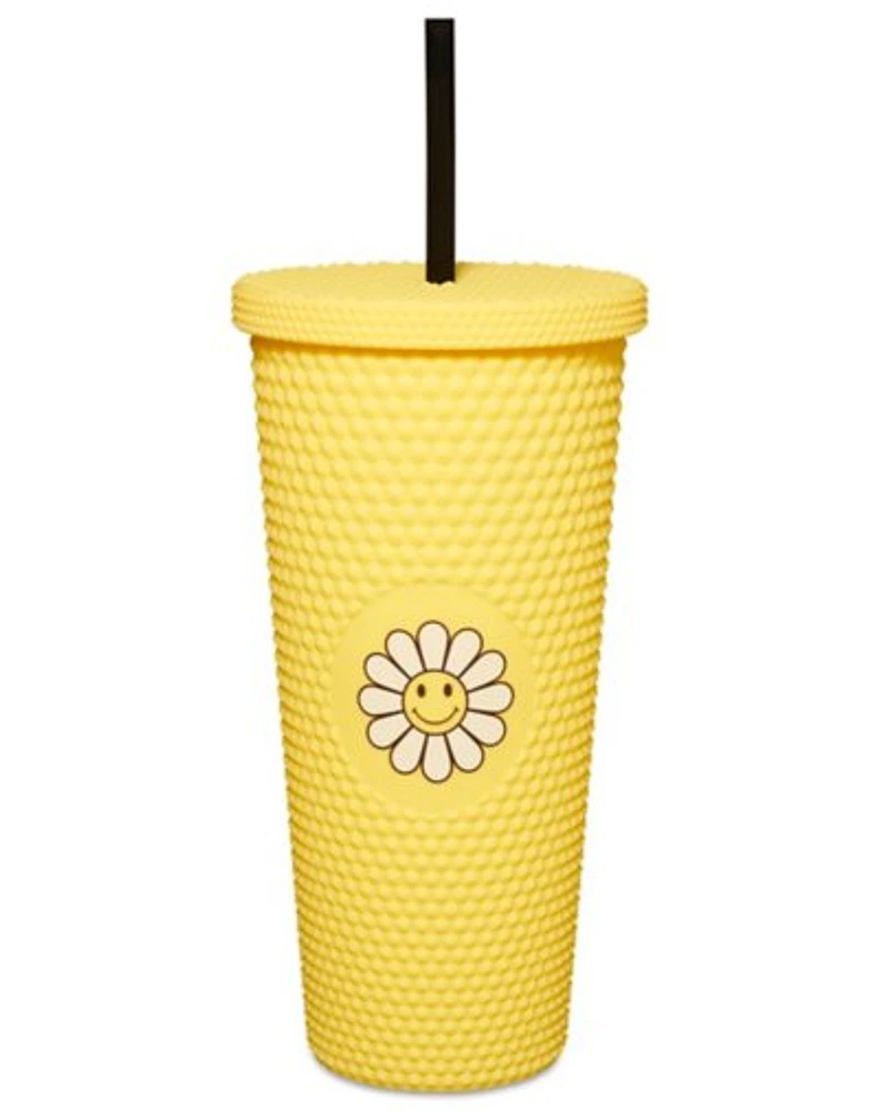 Yellow Daisy Textured Cup with Straw- 20 oz.