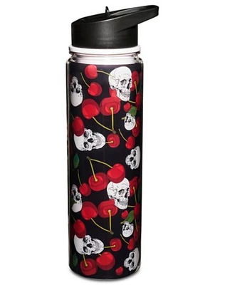 Cherry Skull Water Bottle with Straw - 18 oz.