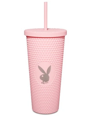 Textured Pink Playboy Cup with Straw - 20 oz.