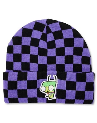 Invader Zim Black and Purple Checkered Cuff Beanie - Nickelodeon