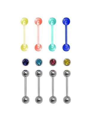 Multi-Pack CZ Multi-Color Barbells 8 Pack - 14 Gauge